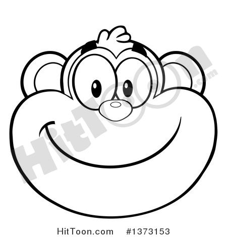 Cartoon Clipart Of A Black And White Happy Monkey Mascot Face Smiling
