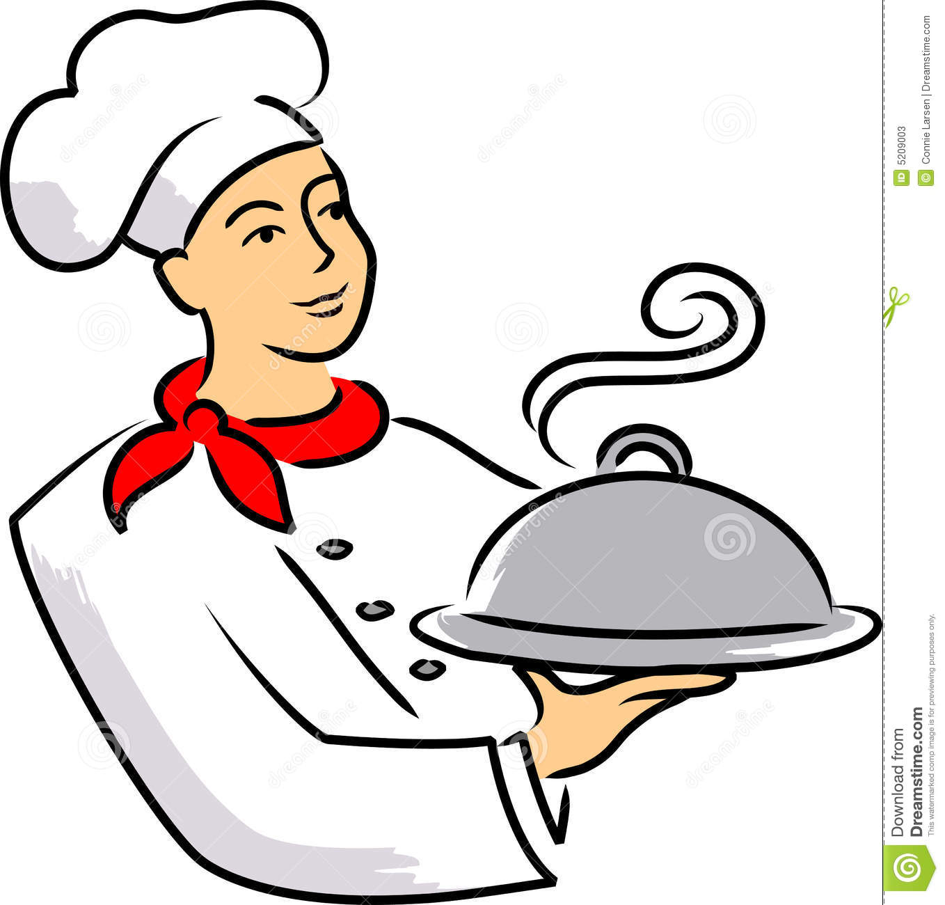 Cartoon Illustration Of A Chef Carrying A Covered Plate Of Food