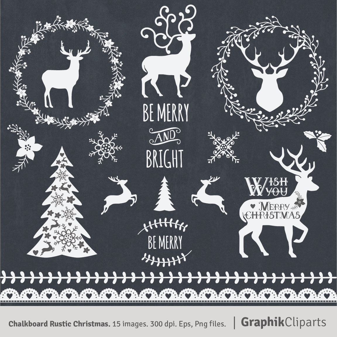 Chalkboard Rustic Christmas  Christmas Clipart  By Graphikcliparts