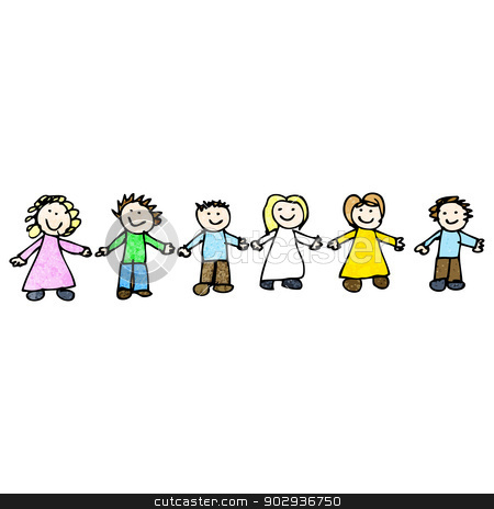 Child S Drawing Of Friends Holding Hands Stock Vector Clipart Retro