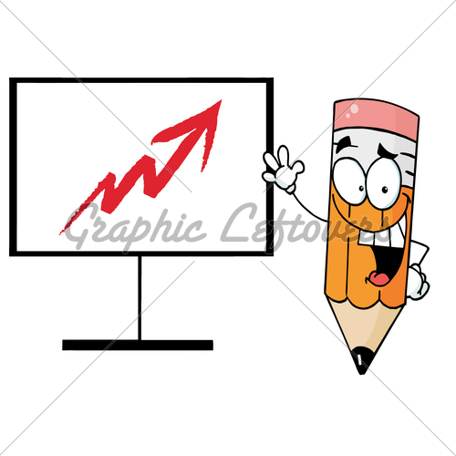 Clipart Illustration Happy Pencil Pointing To An Arrow Pointing Up On