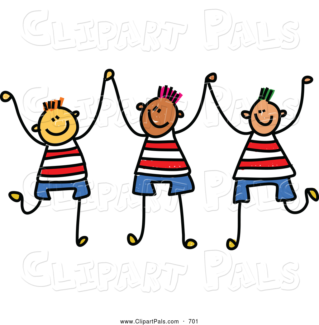 Clipart Of A Childs Sketch Of A Trio Of Boys Holding Up Their Hands
