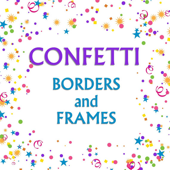 Confetti Borders Clip Art Graphic Frame Clipart Streamers Rainbow    