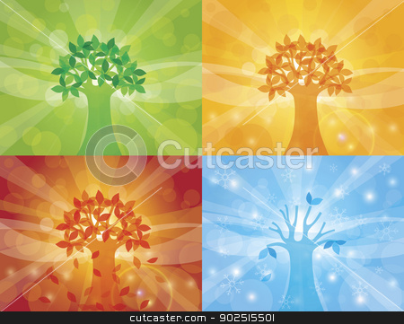 Four Seasons Tree Background Illustration Stock Vector Clipart Four