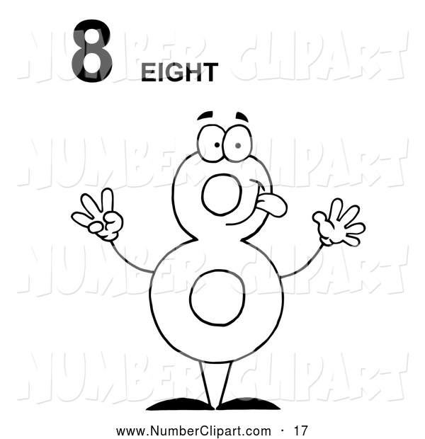 Friendly Outlined Number 8 Eight Guy With Text   Coloring Page Outline