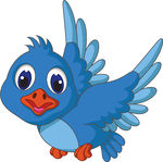 Funny Blue Bird Cartoon Flying Vector Illustration Of