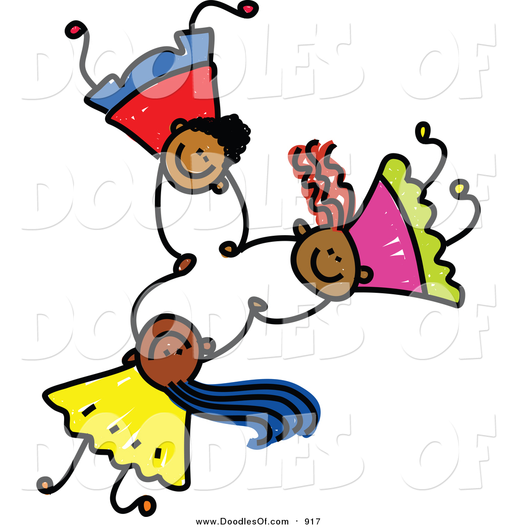 Larger Preview  Vector Clipart Of A Doodle Of Three Kids Holding Hands