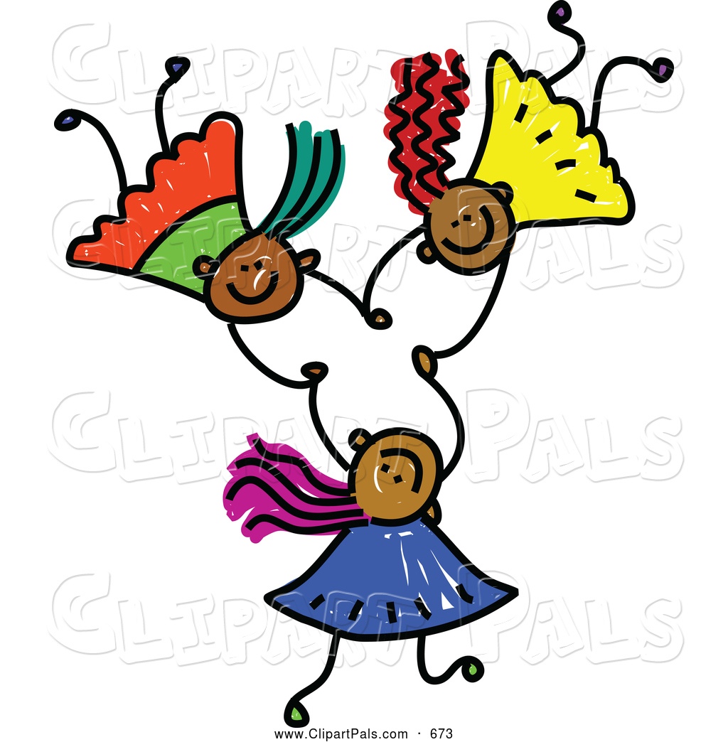 Pal Clipart Of A Childs Sketch Of Three Grinning Kids Holding Hands