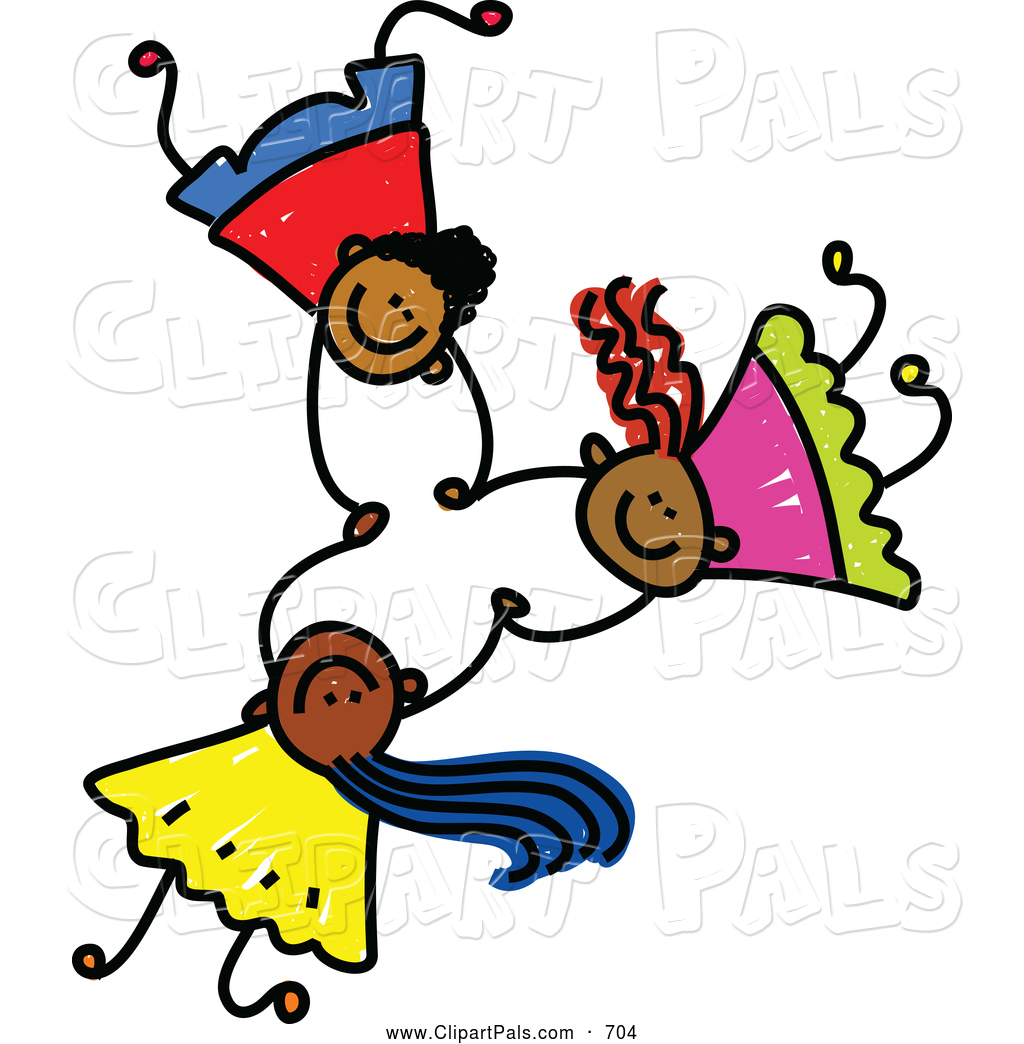 Pal Clipart Of A Childs Sketch Of Three Happy Kids Holding Hands While