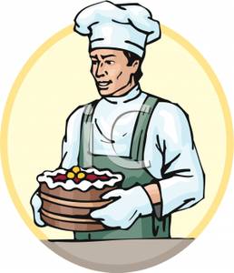 Pastry Chef Holding A Cake   Royalty Free Clipart Picture