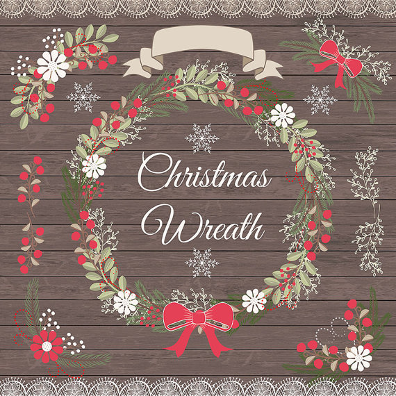 Premium Vector Rustic Christmas Clipart Xmas Clipart Pine Wreath