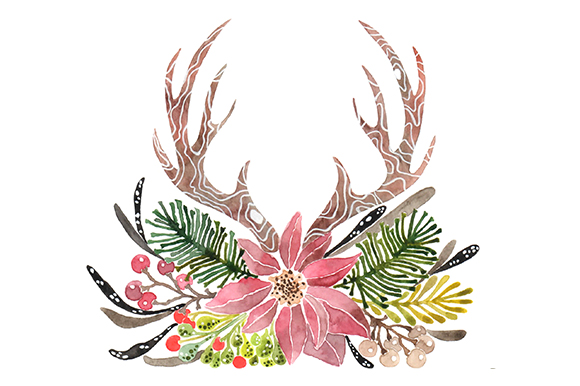 Rustic Antlers Christmas Clipart   Illustrations On Creative Market