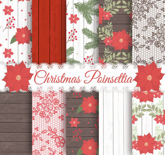 Rustic Christmas Digital Papers Xmas Clipart Pine Wreath Pine