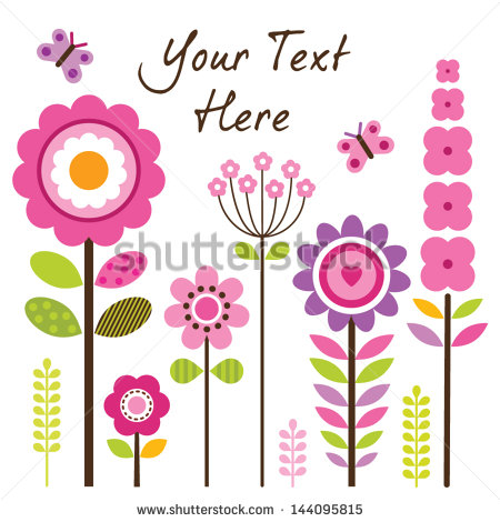 Vector Greeting Card Template With Retro Style Flowers In Pink And    