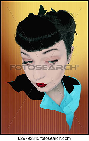 Woman With Short Bangs And Pursed Lips  Fotosearch   Search Clipart    
