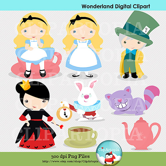 Wonderland Digital Clipart   Alice Tea Party Digital Clipart For