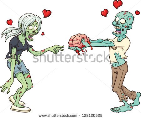 Zombie Couple In Love  Vector Clip Art Illustration With Simple