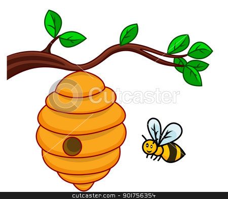 Bee Hive Clip Art   Illustration Of Isolated Beehive Branch Stock