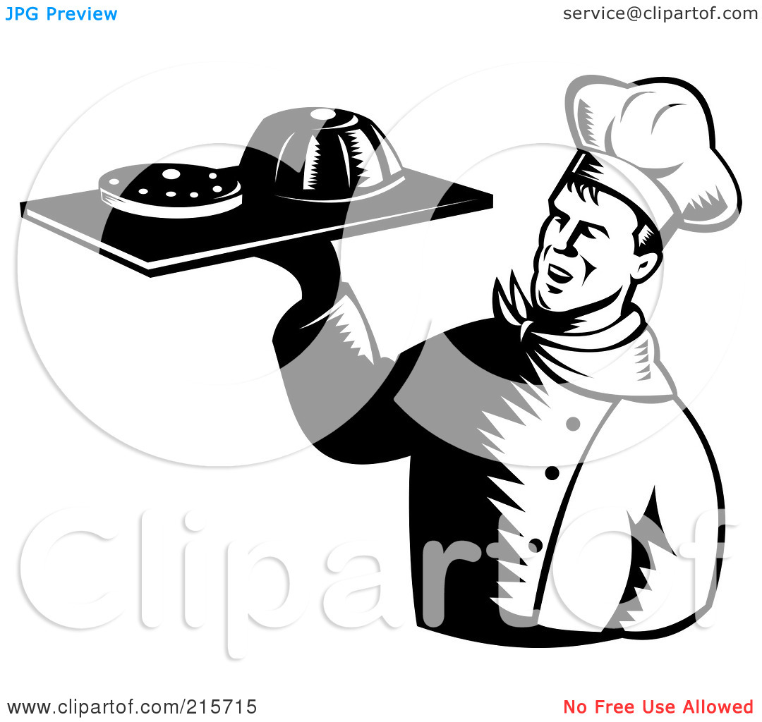 Clipart Illustration Of A Retro Black And White Chef Serving Cakes