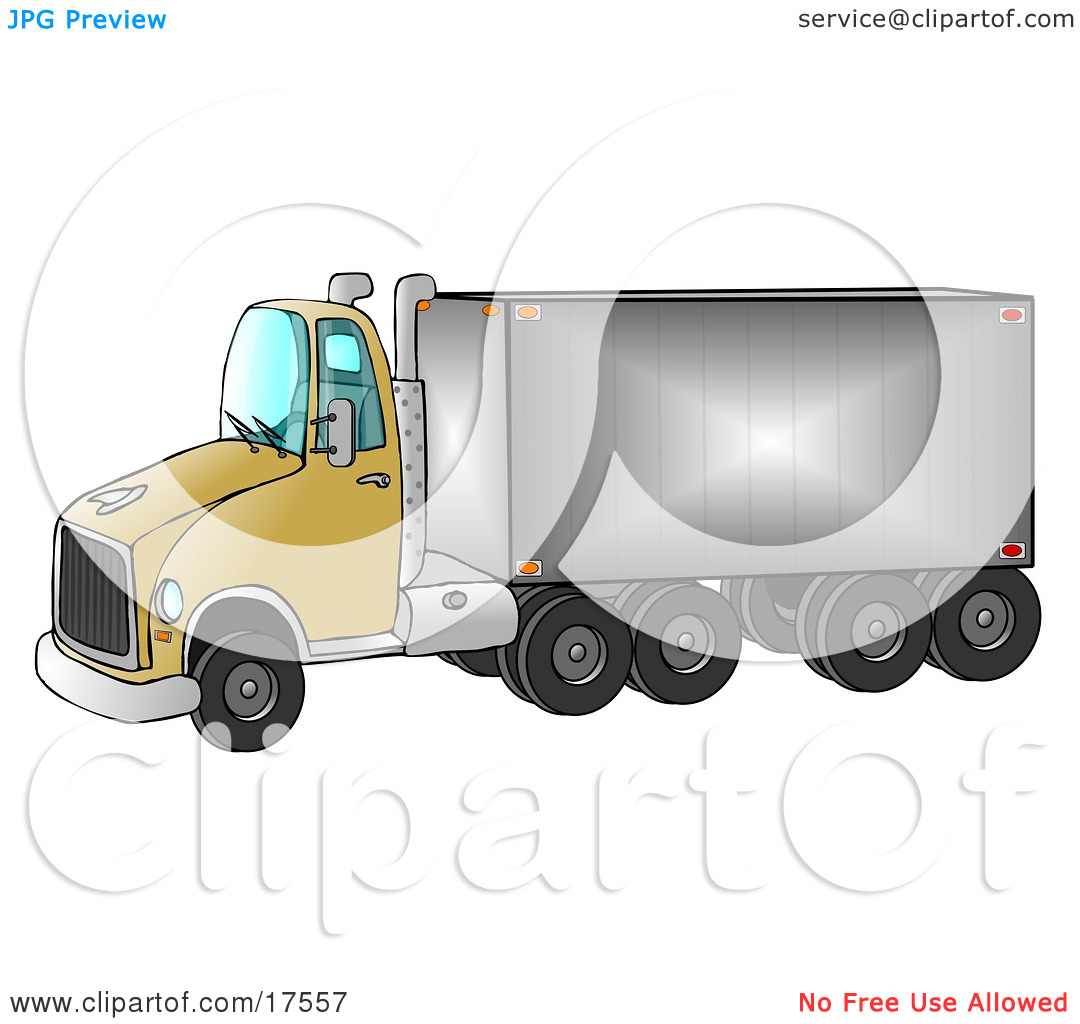 Clipart Ilustration Of A Yellow Big Rig Truck Pulling A Shiny Cargo
