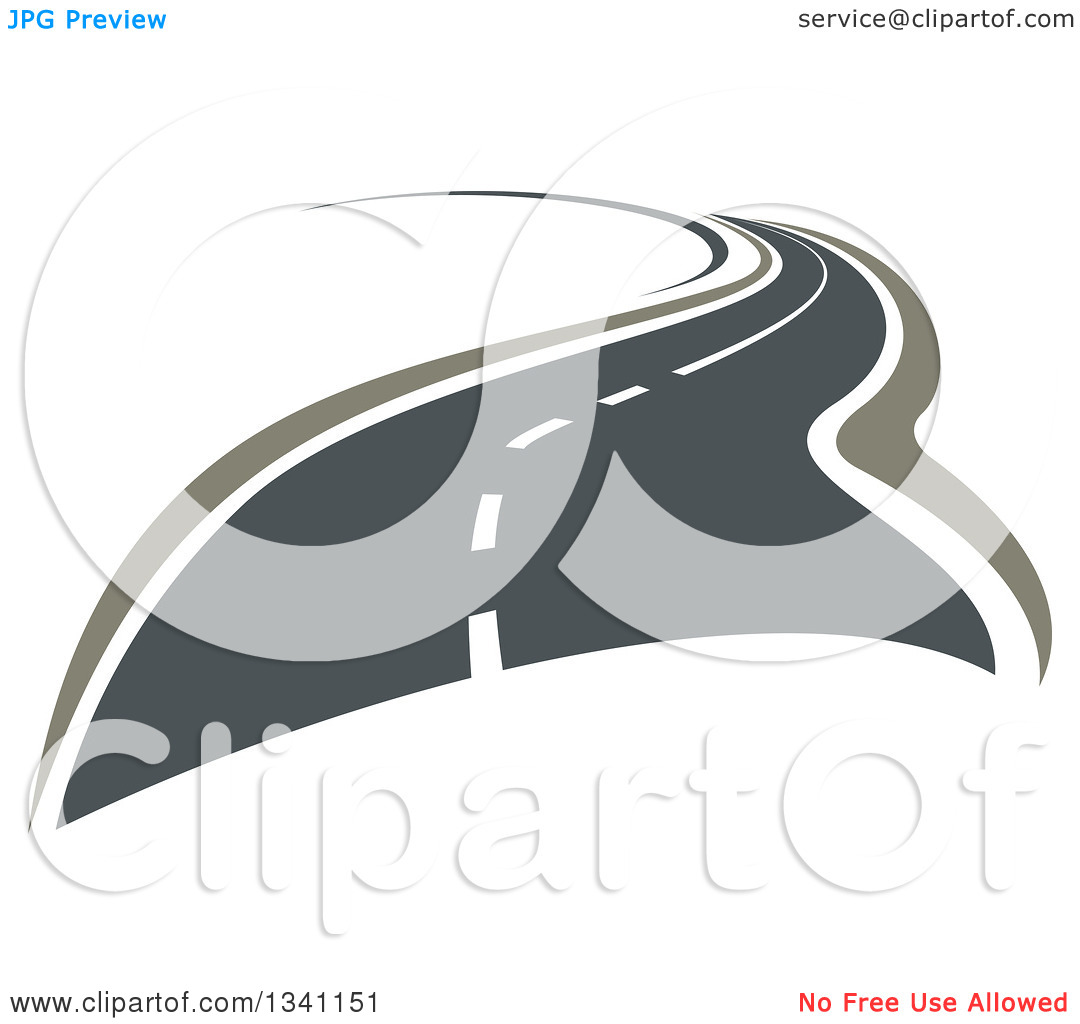 Clipart Of A Grayscale Curvy Two Lane Highway Road   Royalty Free    