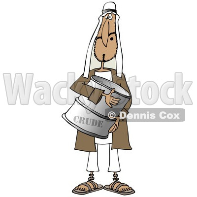 Clipart Of An Arab Man Holding A Crude Oil Barrel   Royalty Free