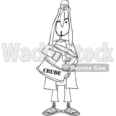 Clipart Of An Outlined Arab Man Hugging A Crude Oil Barrel   Royalty    