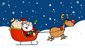 Image   Santa In His Sleigh Pulled By Rudolph The Red Nosed Reindeer