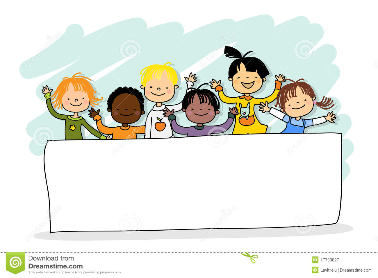 Kids Of Different Ethnicity With Blank Banner Grouped And Layered For