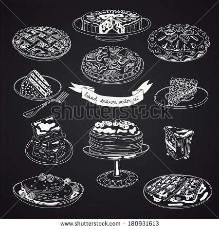 Of Pie Cakes And Sweets Icons  Hand Drawn Illustration With Cakes