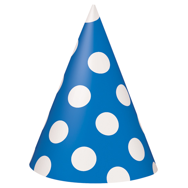Package Of 6 Inch Blue Polka Dot Party Hats These Classic Blue Polka