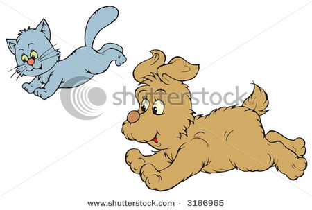 Picture Of A Cartoon Dog And Cat Or Puppy And Kitten Playing Together