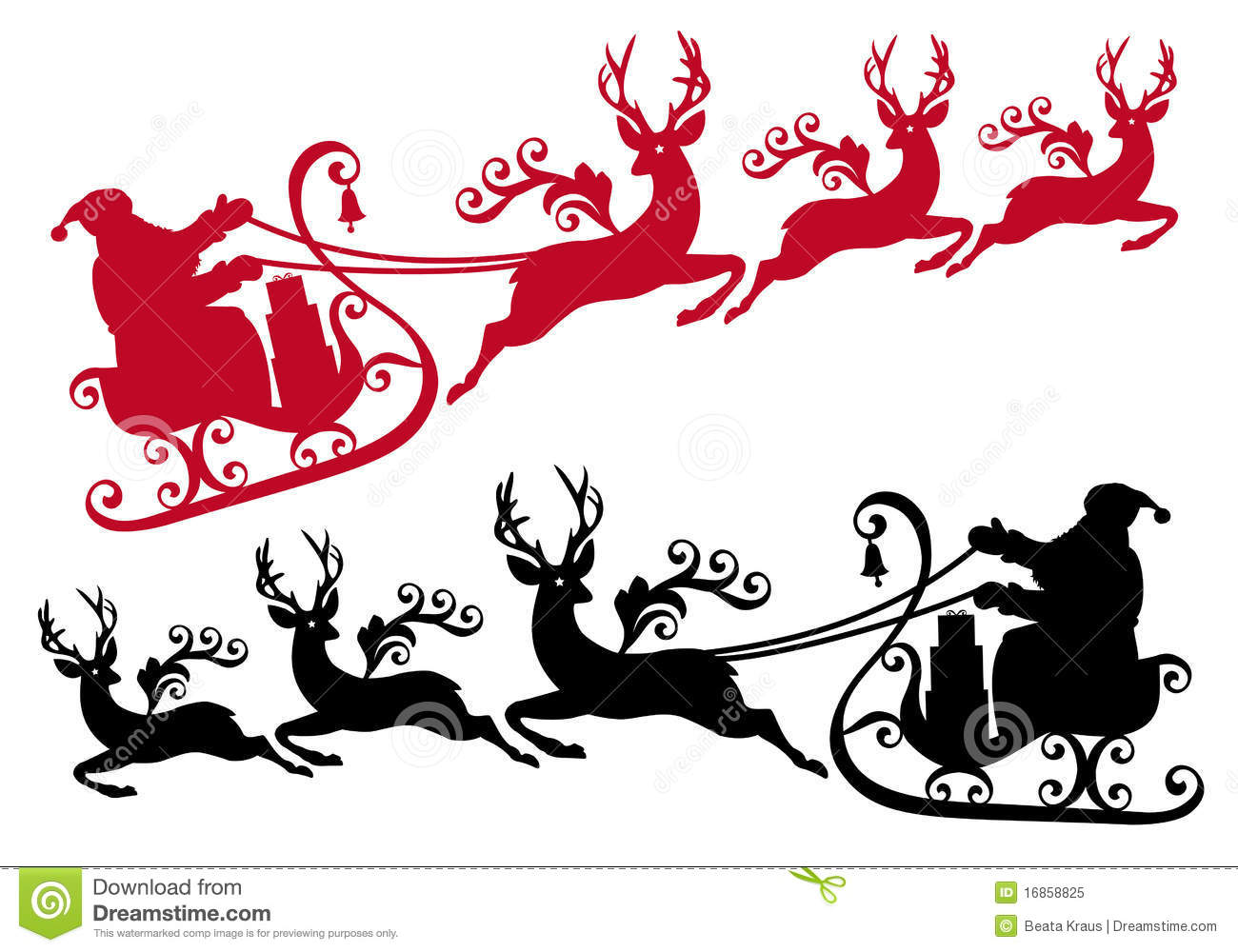 Santa With Sleigh And Reindeer Royalty Free Stock Photo   Image