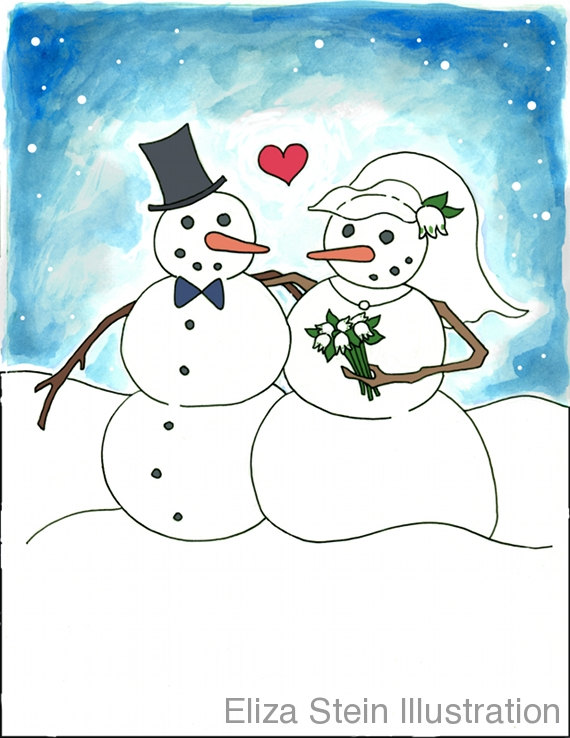 Snowman Wedding Greeting Card Congratulations Snow Couple Bride And