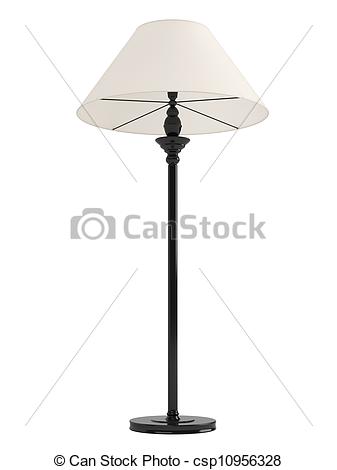     Standing Lamp With A Black Base And White Shade Isolated On White