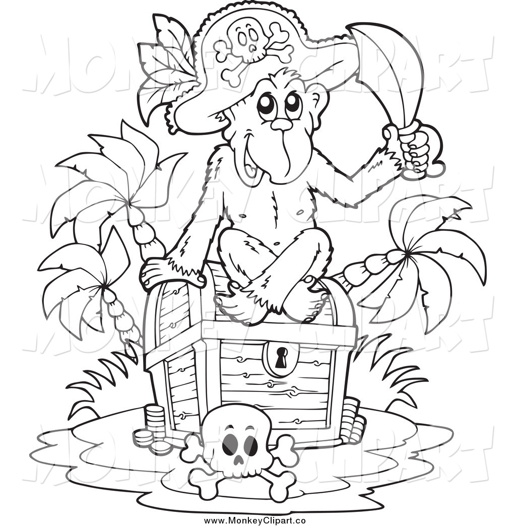 Black And White Monkey Pirate Sitting On A Treasure Chest By Visekart
