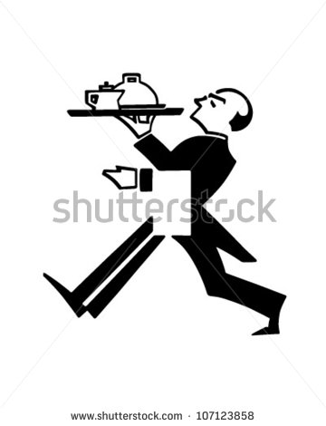 Butler With Tray   Retro Clipart Illustration   107123858