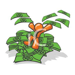 Character Sitting In A Pile Of Money   Royalty Free Clipart Picture