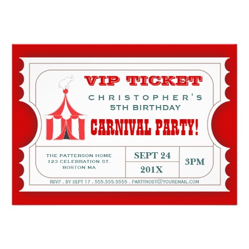 Circus Carnival Birthday Party Ticket Invitation 5 X 7 Invitation