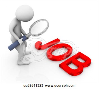 Clip Art   3d Man With Magnifying Glass Searching For Job  Stock