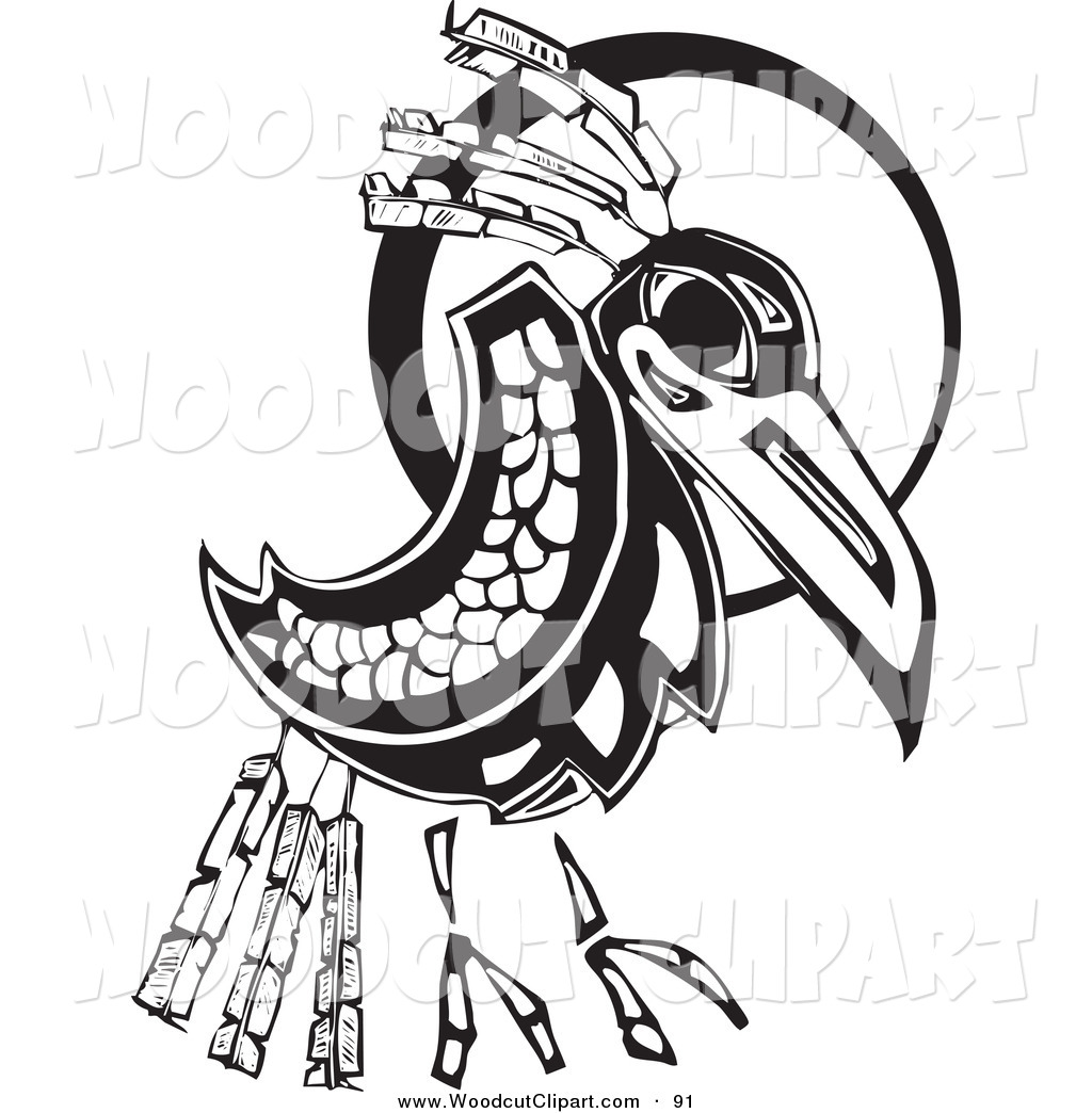 Clip Art Of A Black And White Tribal Raven In Front Of A Full Moon