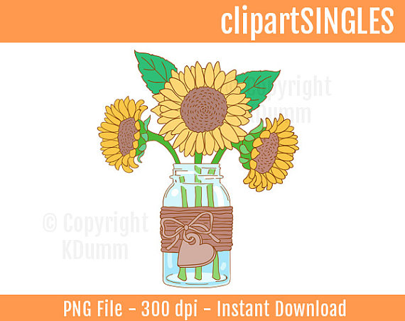 Clipart Flowers Sunflowers Sunflower Mason Jars By Clipartsingles