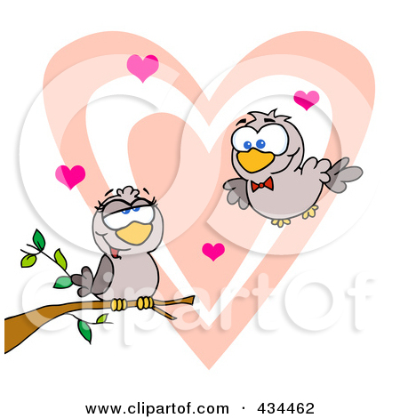 Clipart Illustration Of Two Turtle Doves By A Branch In Front Of A Big