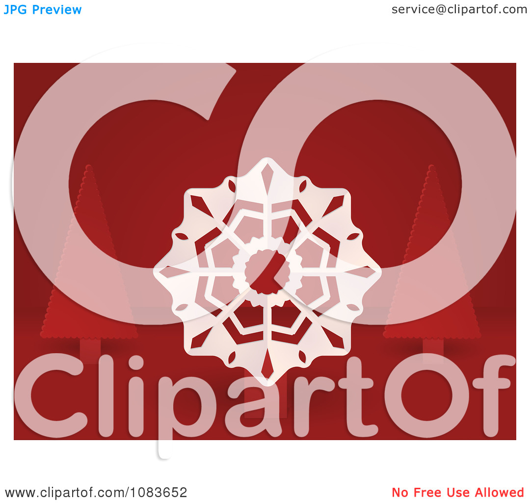 Clipart Red And White 3d Pop Up Paper Snowflake And Christmas Trees    