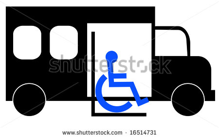 Of Paratransit Bus Picking Up Wheelchair Passenger   Stock Photo