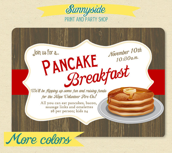 Pancake Breakfast Party Invite   Rustic Printable Invitation   Winter