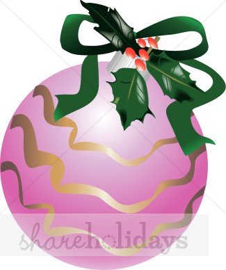 Pink Christmas Bulb With Green Bow   Christmas Ornament Clipart
