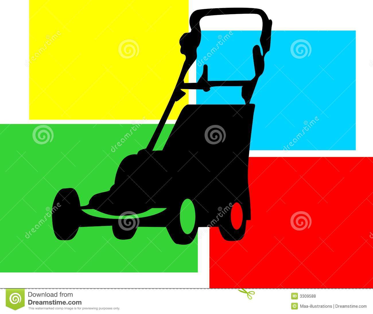 Silhouettes Of Grass Mower On Multi Coloured Back Ground