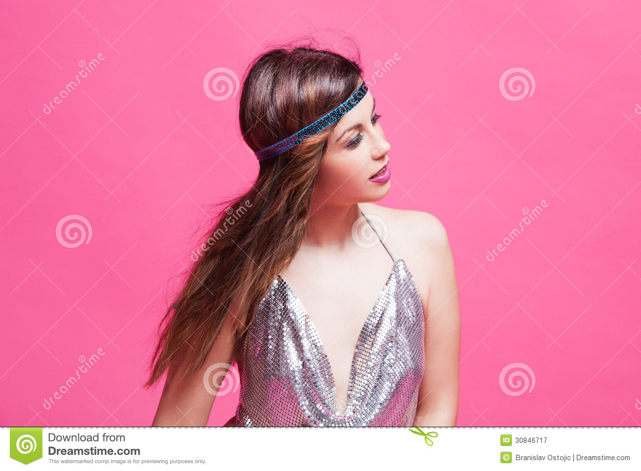 Young Woman In Hippie Style Studio Shot Pink Background