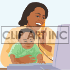 African American Baby Talking Phone Call Computer Chat Family Fun    
